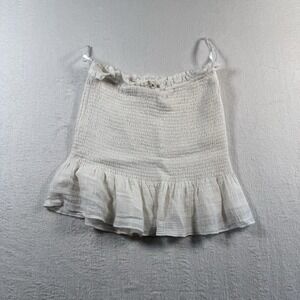 Stolen Hearts Tank Top Womens‎ Medium White Cotton Smocked Ruffle Hem Cami